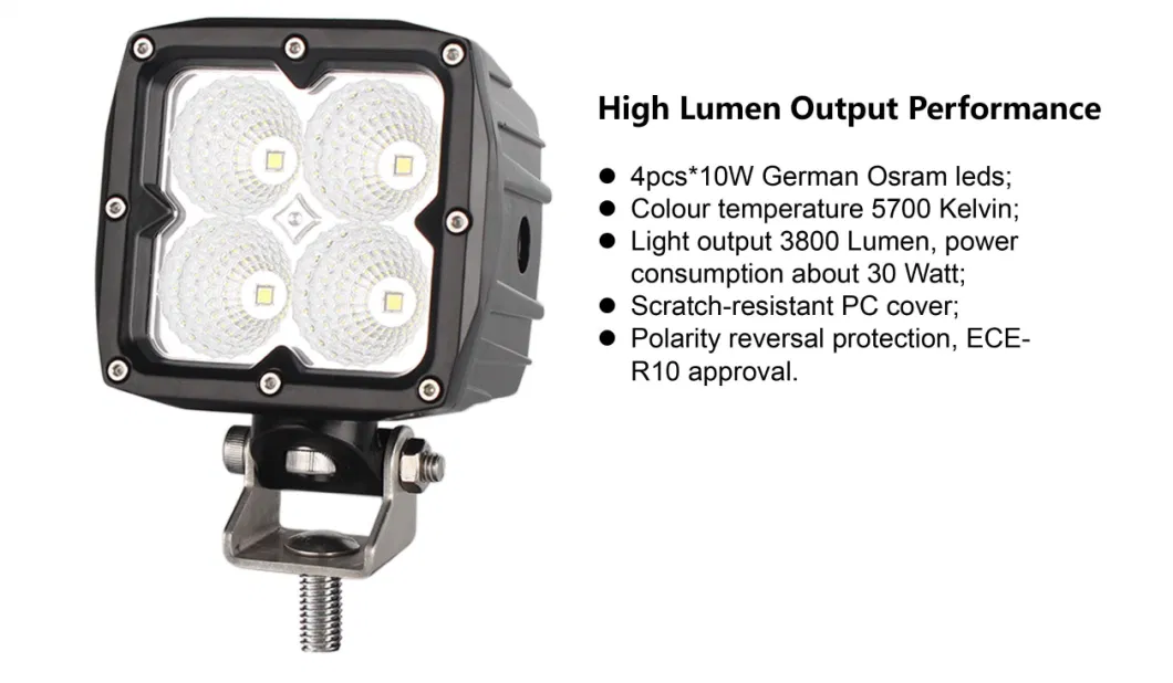 New Osram Flood 40W 4inch Square LED Working Light for Offroad Truck Trailer Forklift Forestry Machinery